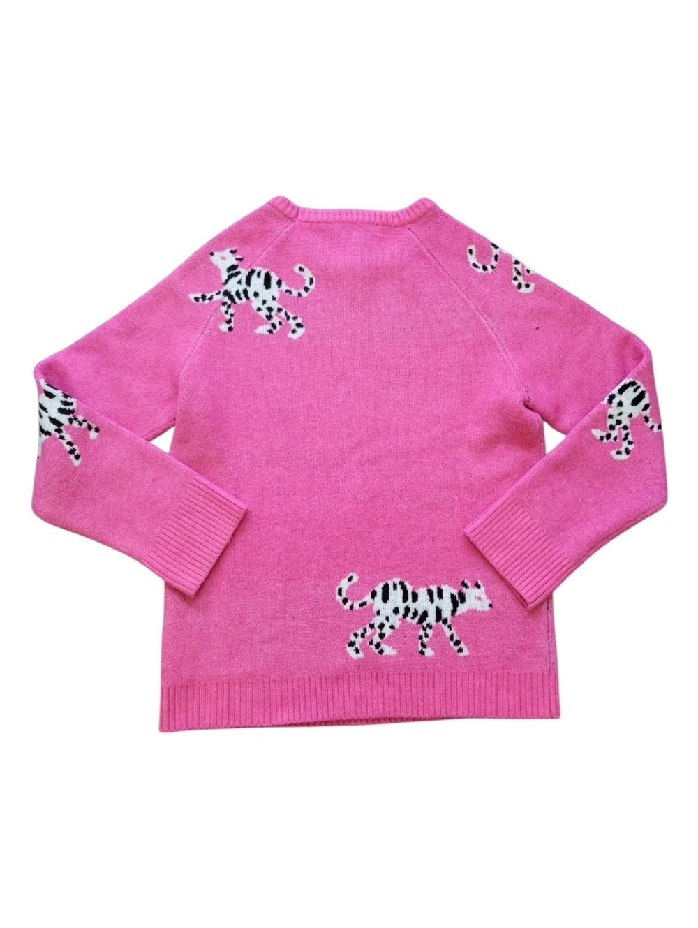 THML Pink Snow Leopard Pullover Sweater Animal Print Eclectic Arty Kitsch LG - Picture 2 of 9
